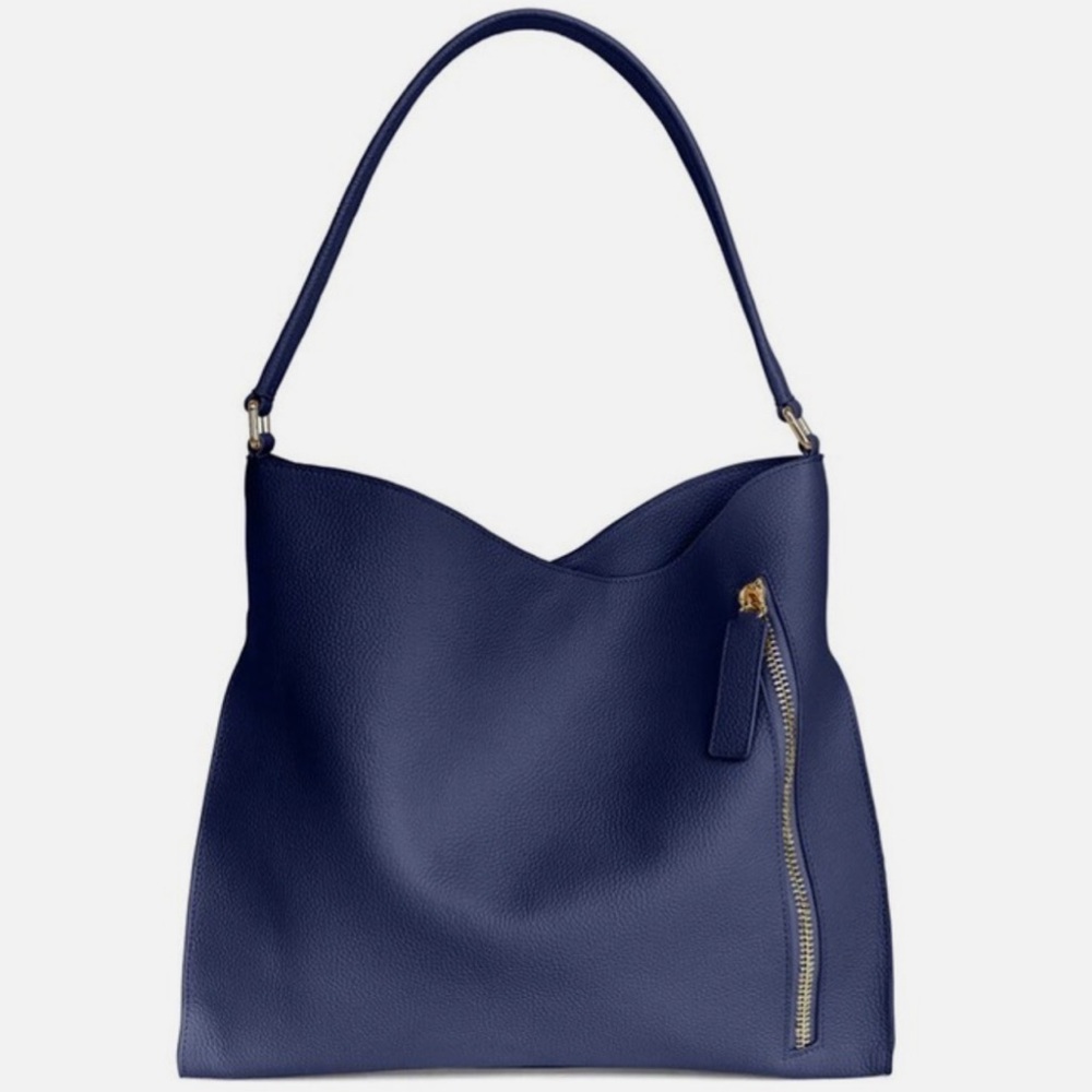 Tote Le Monde Chic Navy Genuine Leather Slouch Shoulder Tote Bag - BRAND NEW